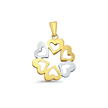 14K Two Tone Gold 6 Hearts Pendant 23mmX17mm 1.3 grams